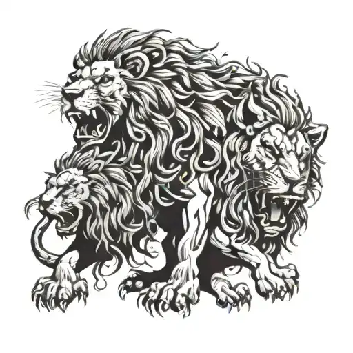 A Fearsome Lion With Multiple Heads Inspired By Hindu Mythology