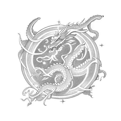 A Celestial Dragon Coiled Around A Planet