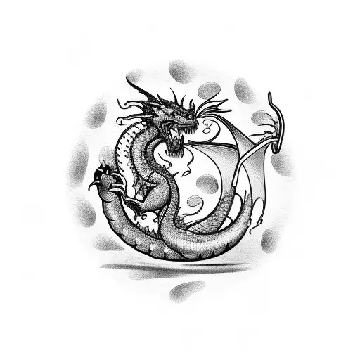 Cocktail In A Martini Glass With A Dragon In The Tall