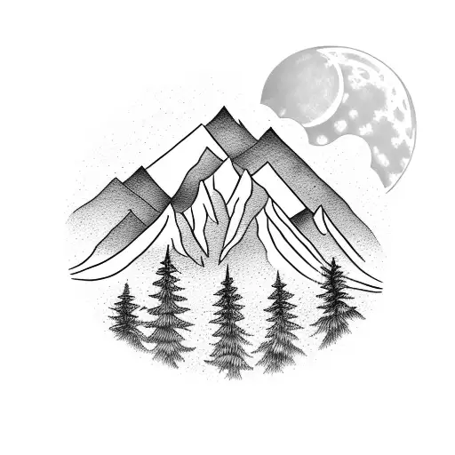 Mountain Scene With Moon