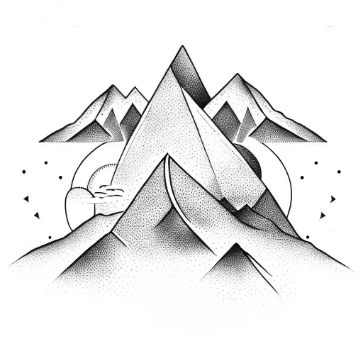 Geometric Mountain Scene With Moon