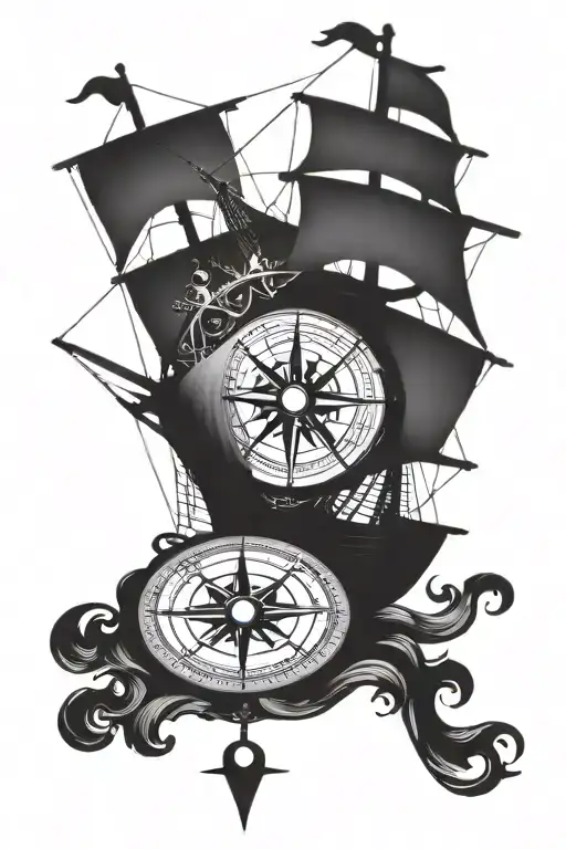 Medieval Ship And Compass