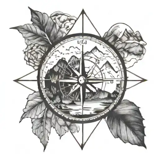 Compass And Mountain Landscape