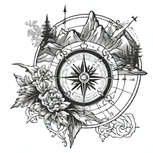 Compass With Mountain Landscape