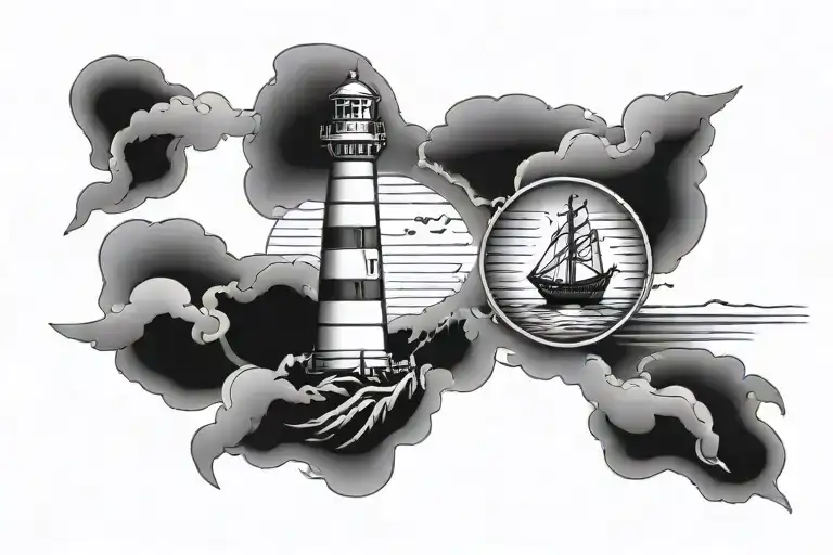 Lighthouse Shining A Boat Sailing Towards