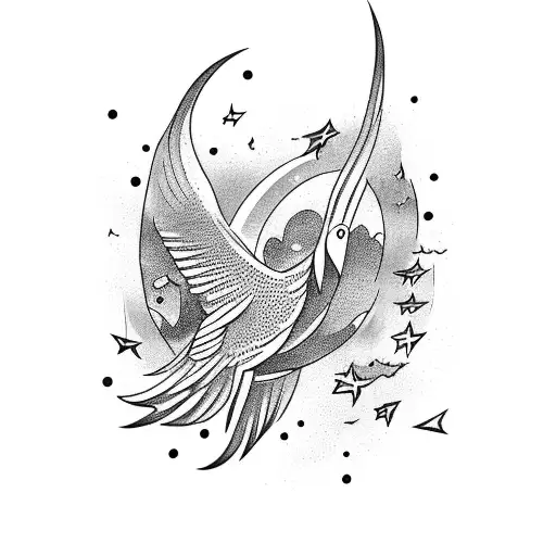 A Majestic Bird Flying Through A Night Sky Filled With Stars