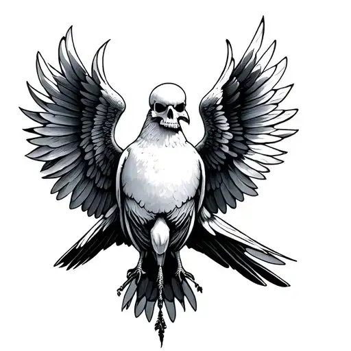 White Pigeon With Skull Inside And Open Wings