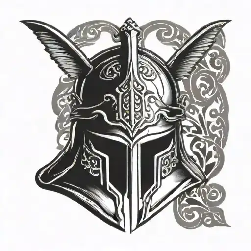 Greek Warrior Helmet With Two Crossed Tridents Behind It