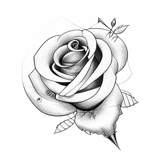 Black Shaded Rose With Breast Cancer Ribbon