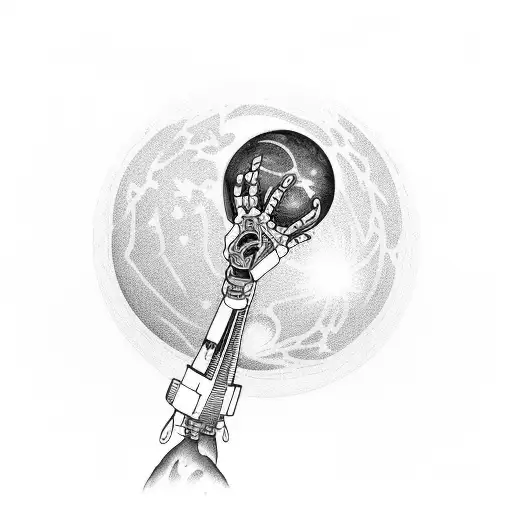 A Cybernetic Arm Holding A Glowing Moon