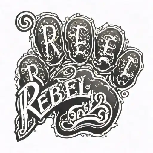 Dog Paw Print With The Name Rebel In Fancy Writing