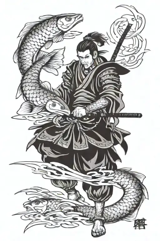 Samurai Warrior With Fish Full Sleeve