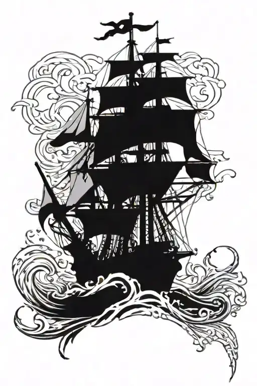 A Pirate Ship Sailing Through A Sea