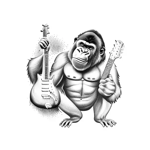 A Majestic Gorilla Playing A Guitar Surrounded By Mushrooms