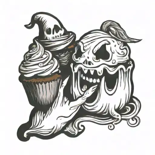 Ghost Holding A Pumpkin Cupcake