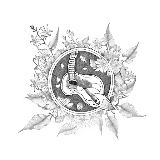 A Guitar Made Out Of Branches And Leaves With Flowers Blooming From The Strings