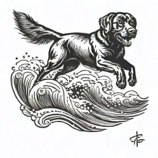 A Black Labrador Jumping Over Ocean Waves