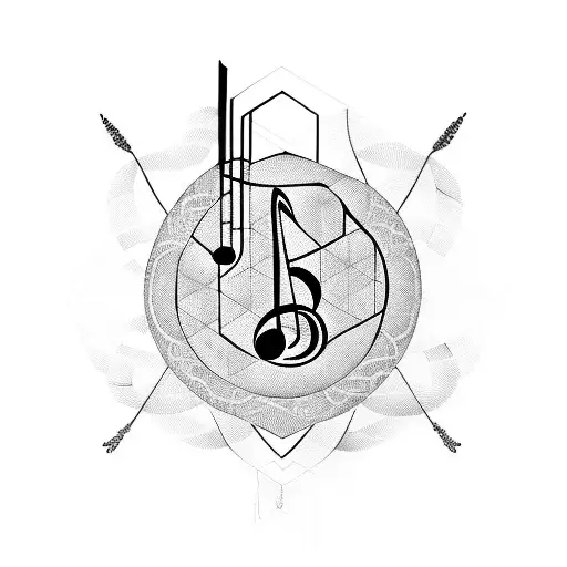 A Geometric Representation Of A Music Note Surrounded By Tea Leaves