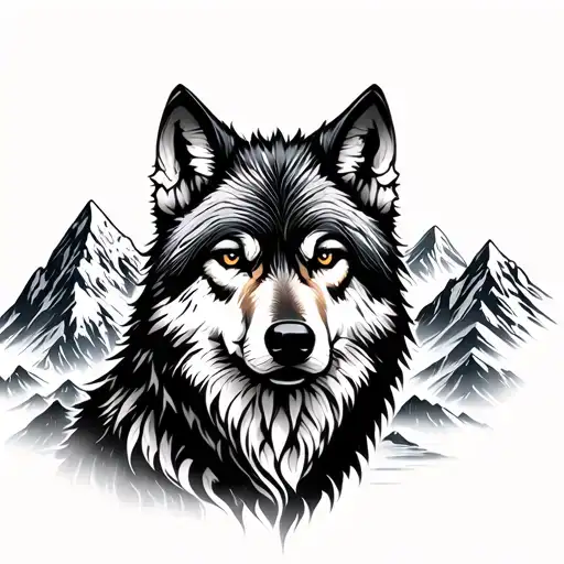 Mountain In The Background And Wolf