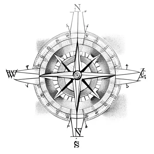 A Scout Compass Surrounded By Intricate Blackwork Designs Of Cars