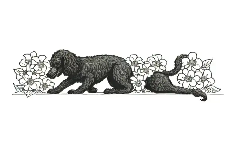 Standard Poodle Dog With Dogwood Flowers