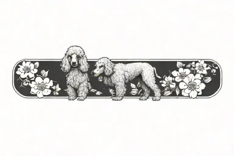Standard Poodle Dog With Dogwood Flowers
