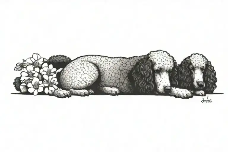 Standard Poodle Dog With Dogwood Flowers