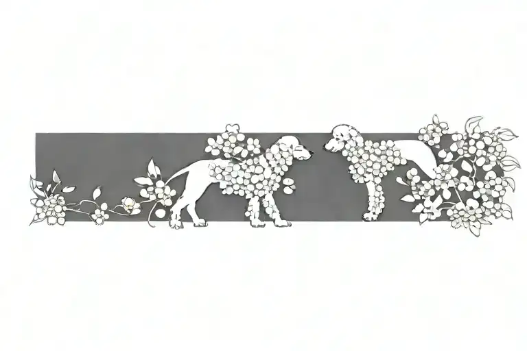 Standard Poodle Dog Silhouette With Dogwood Flowers