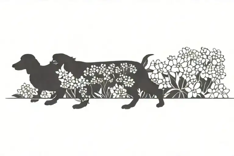 Standard Poodle Dog Silhouette With Dogwood Flowers