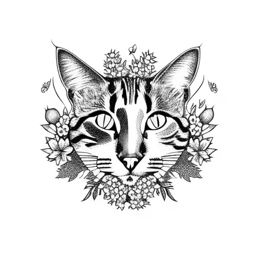 Cat Surrounded By A Vibrant Bouquet Of Wildflowers