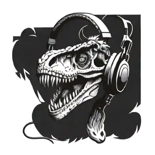 Velociraptor Skull Wearing Headphones