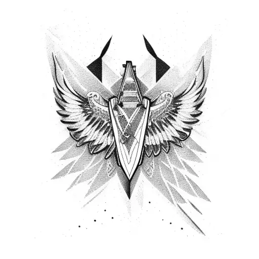 A Combination Of A Guitar And An Airplane Wing In A Dotwork Style