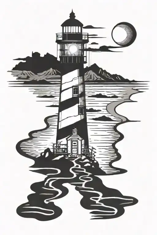 Lighthouse On Beach With Footprints With Light Shining The Way