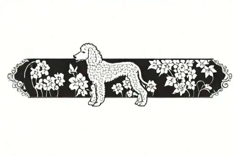 Standard Poodle Silhouette Framed By Dogwood Flowers