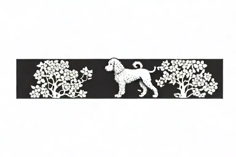 Standard Poodle Silhouette Framed By Dogwood Flowers