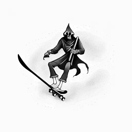 Skateboarding Grim Reaper Holding Scythe