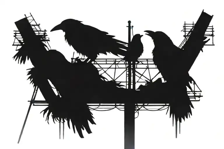Very Dark Crows On A Power Pole