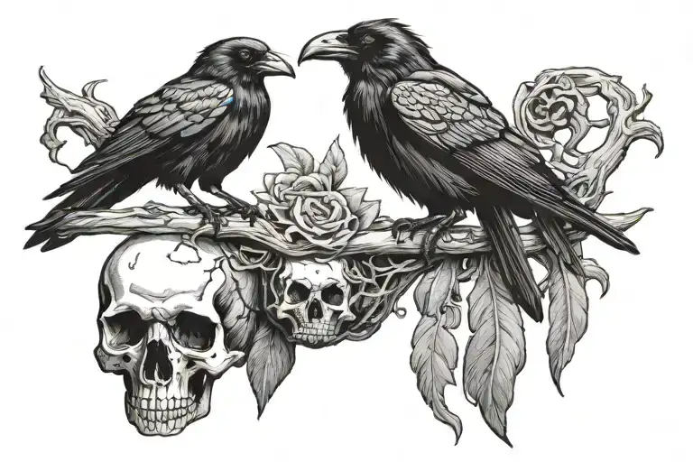 Raven Perched On A Skull