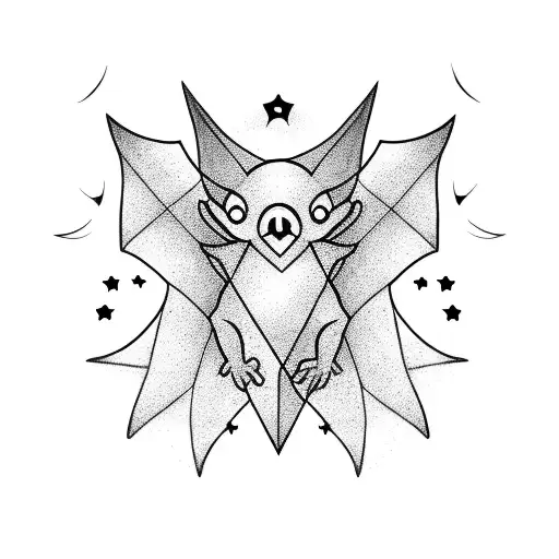 Minimalistic Fineline Bat With Stars In His Wings And A Little Moon