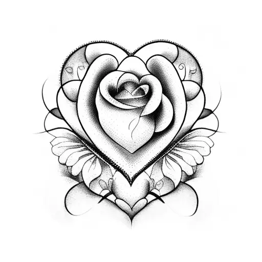A Blackwork Tattoo Of A Heart-shaped Flower Bouquet With The Word 'Love' Written In Programming Code