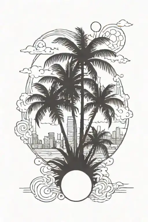 Palm Tree In City Skyline