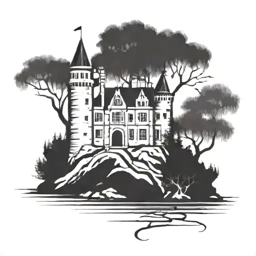 Castle On Island With Willow Tree