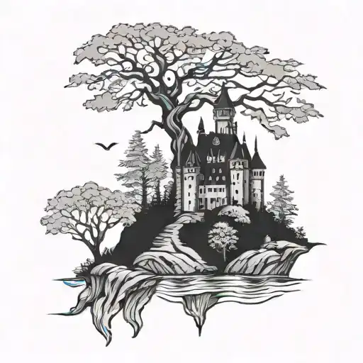 Castle On Island With Maple Tree