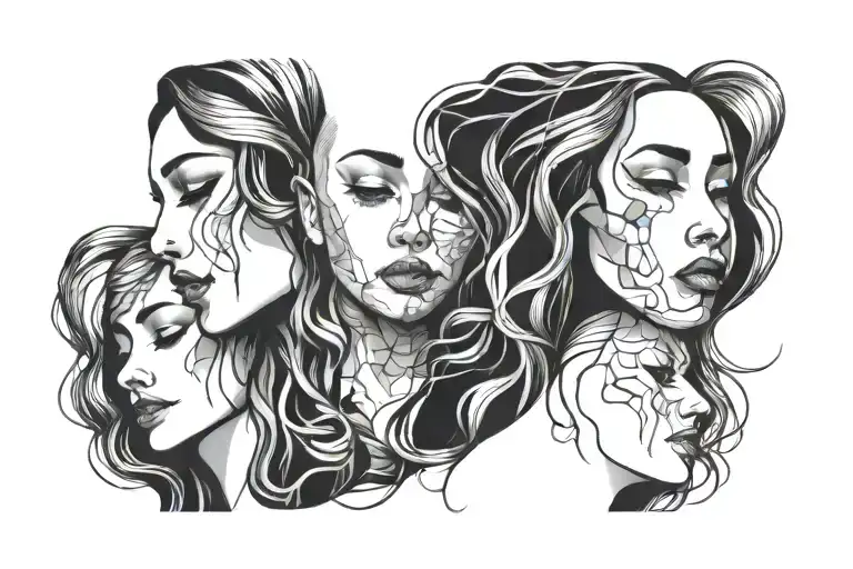 Simple Female Faces Being Pulled Apart Yet Connected