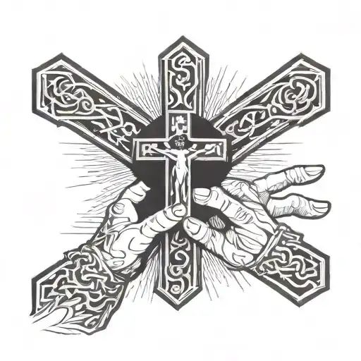 A Hand In Which Lies A Christian Cross On Which Jesus Is Crucified