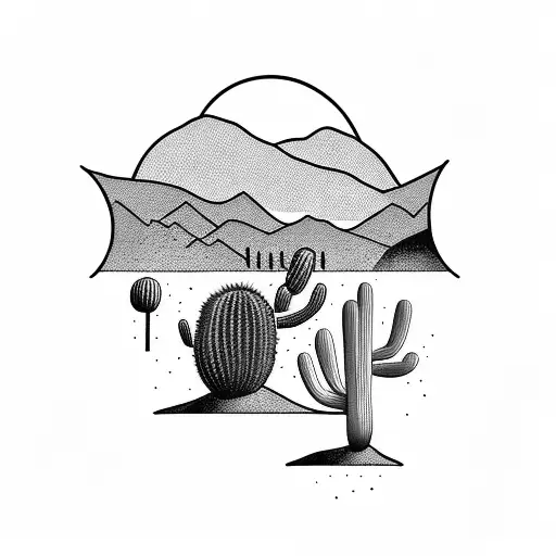 A Sleeve Tattoo Featuring A Golf Club And A Cactus And Desert Landscape And A Car