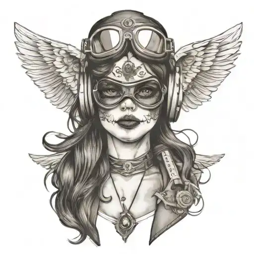 A Dia De Los Muertos Inspired Tattoo Of A Girl Sugar Skull Pilot Wearing Aviator Goggles