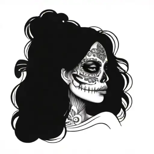 A Dia De Los Muertos Inspired Tattoo Of A Girl Sugar Skull Hood