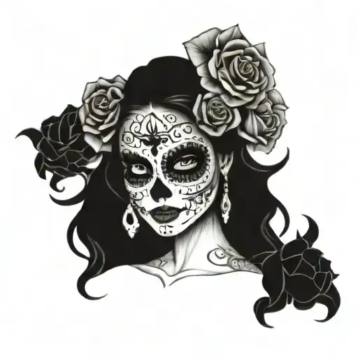 A Dia De Los Muertos Inspired Tattoo Of A Girl Sugar Skull Veil