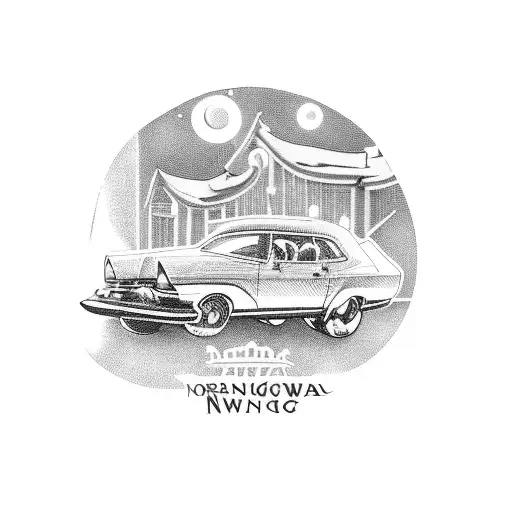 A Vintage Car Speeding Through The Streets Of Norway With The Northern Lights In The Background